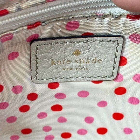 Kate Spade NY Womens Leather Ostrich Tote Bag Gray L Polka Dot Liner Zip Pocket - Picture 5 of 11